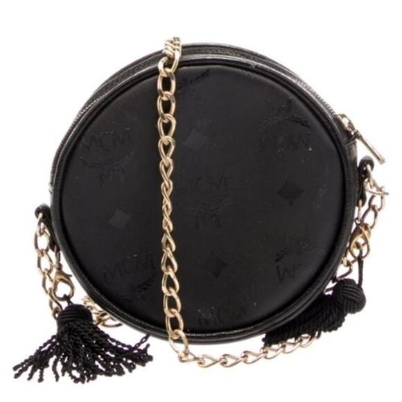 MCM Black Signature Jacquard Canvas and Leather Circle Crossbody Bag (MCXX172) - Picture 3 of 6